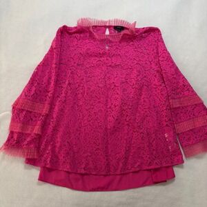 J.Crew Re-Imagined Pink Floral Lace Ruffle Neck Blouse with Camisole XL